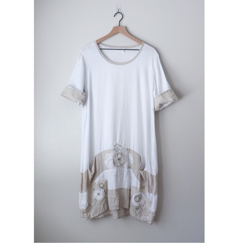 Stella Moda 100% Linen Minimalist Lagenlook Floral Dress Medium